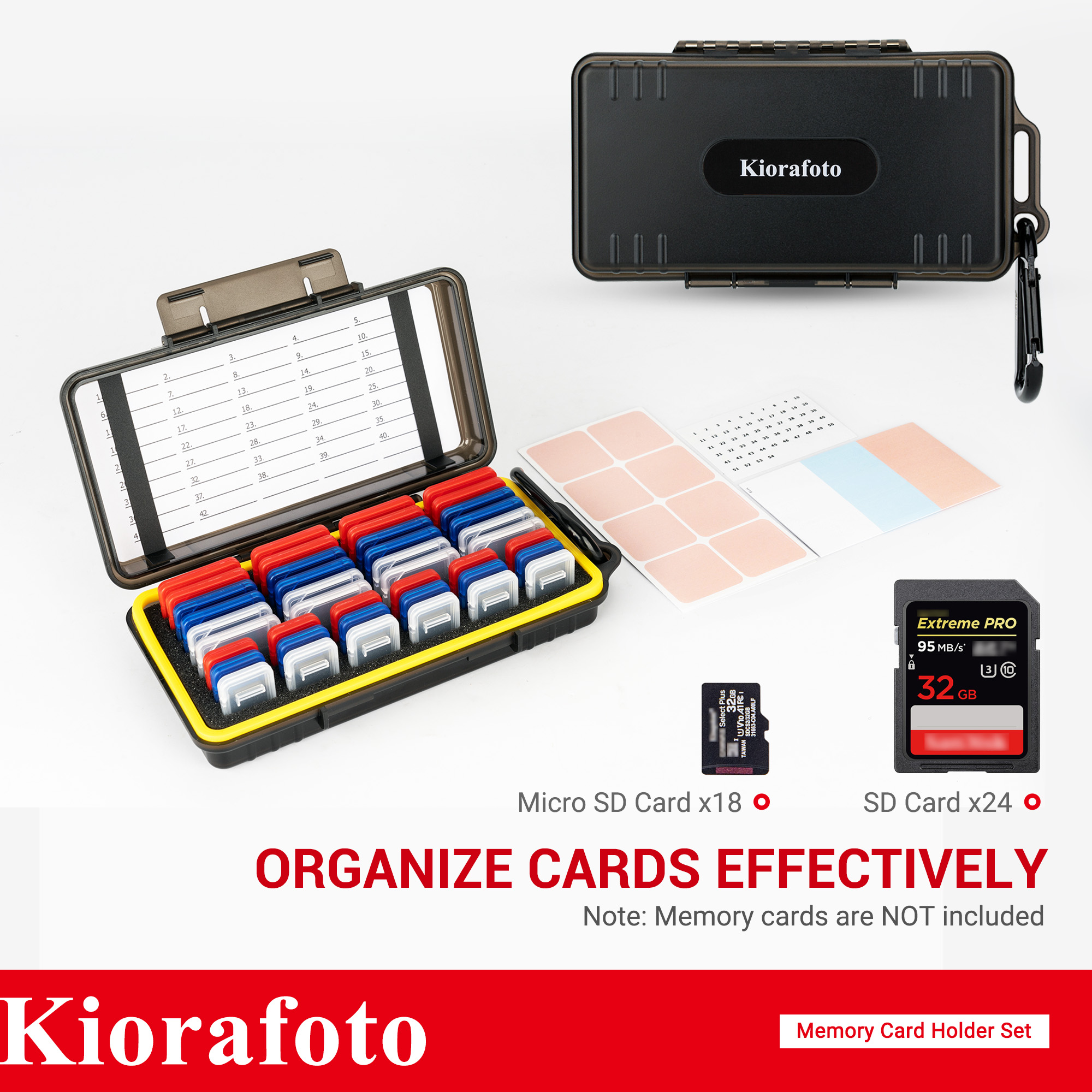 KIORAFOTO 42 Pcs Waterproof Memory Card Case Storage Box Holder Holds Up To 24 SD &18 Micro SD Cards,Come With Free Sticky Note Sticker ราคา 895 บาท*ส่งฟรี