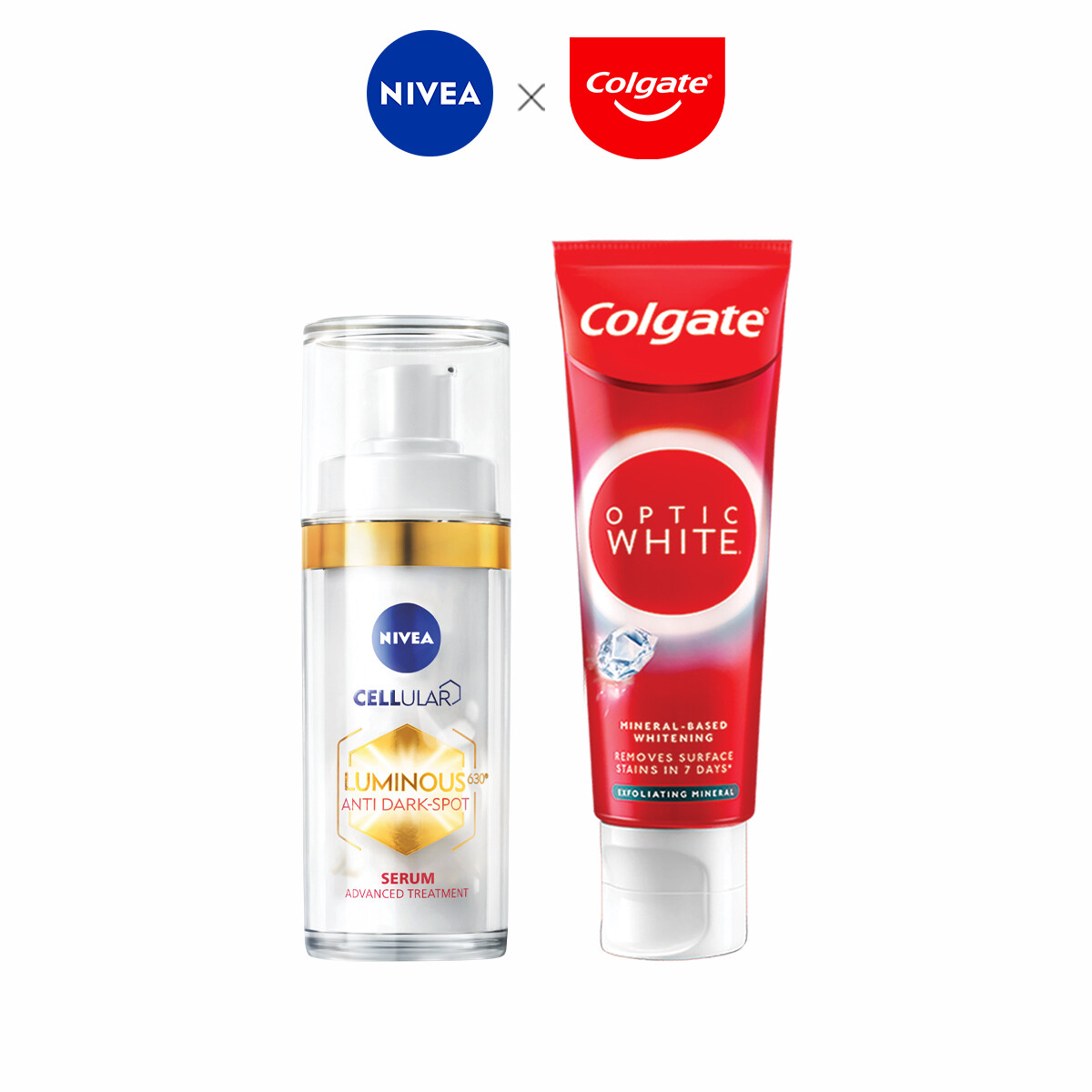 Gambar NIVEA Luminous630 Anti Dark Spot Gold Serum 30ml + Colgate Optic White Exfoliating Mineral 100g