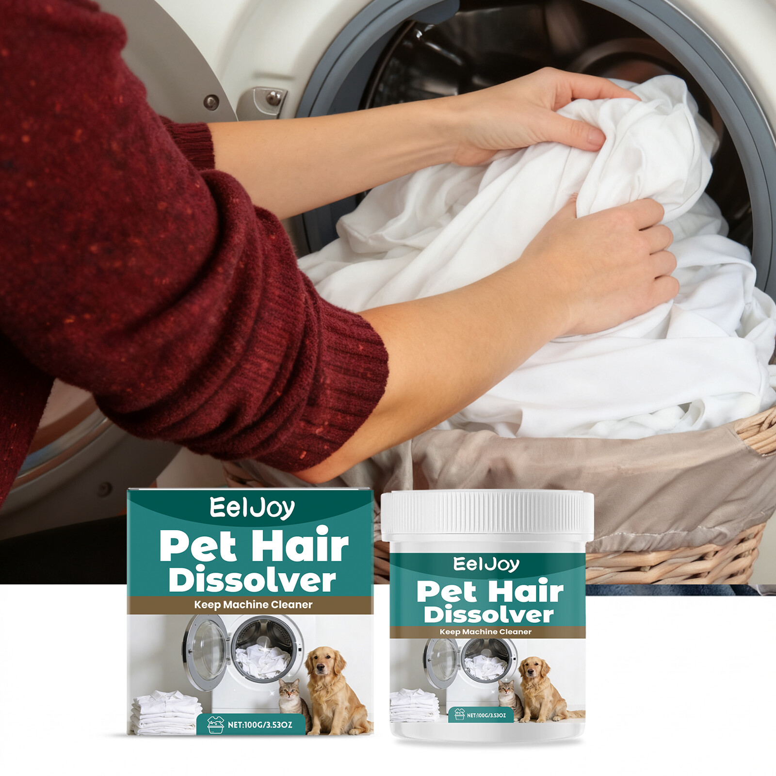 Lông thú cưng hòa tan máy giặt làm sạch sâu đa năng hòa tan Đại lý Dog & phủi lông mèo hòa tan cho quần áo mùi (100g)