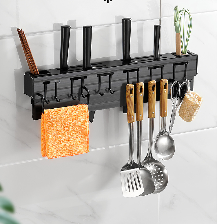 Gambar Kitchen Punch free Mounted Knife Rack Hook Holder kitchen storage tool