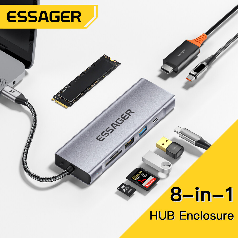Essager Bộ Chuyển Đổi USB C HUB 8 Trong 1 Bộ Chuyển Đổi Đa Năng Type C Sang HDMI Đầu Đọc Thẻ USB 3.2