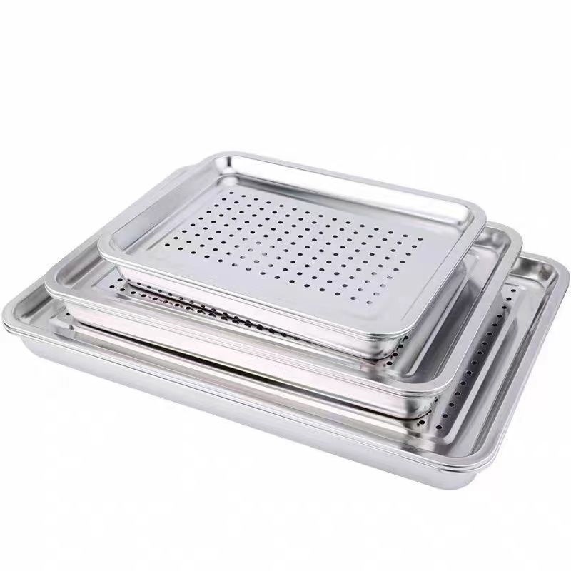 Gambar high quality Stainless steel leakage disc rectangular plate of oil spill tray household dumpling drop ground plate filter water drain oil plate
