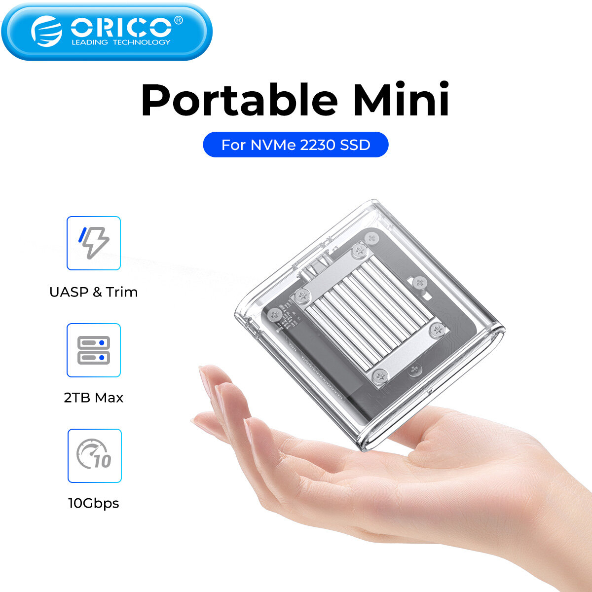 Orico mini 2230 m.2 vỏ đựng ổ ssd nvme bao vây 10gbps m.2 để loại usb c trong suốt bộ chuyển đổi bên ngoài nvme bao vây cho pcie ssd
