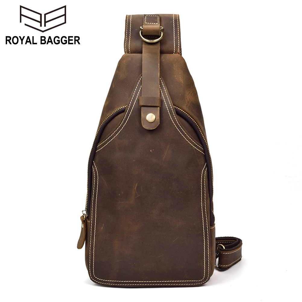 Royal bagger túi đeo ngực đeo chéo da bò thật da ngựa điên bền cho nam túi đưa thư đeo chéo sinh viên nam đa năng thường ngày cho nam