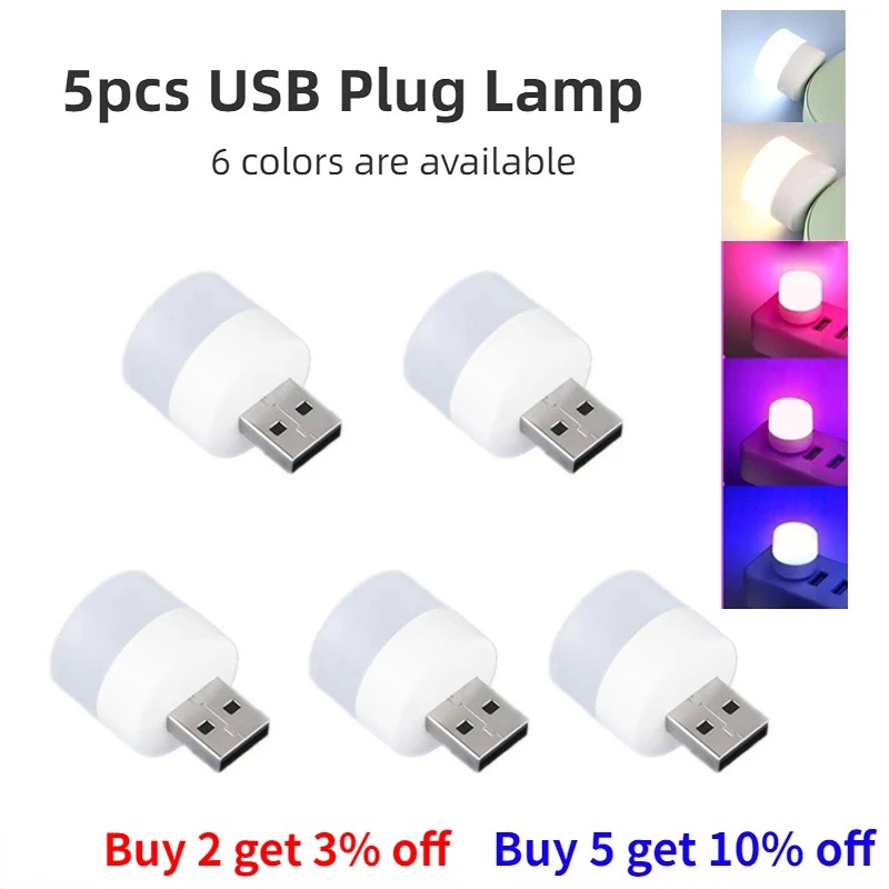 5 cái USB Mini cắm đèn 5V siêu mắt sáng bảo vệ đèn đọc sách máy tính sạc điện di động USB đèn LED tròn nhỏ đèn ban đêm