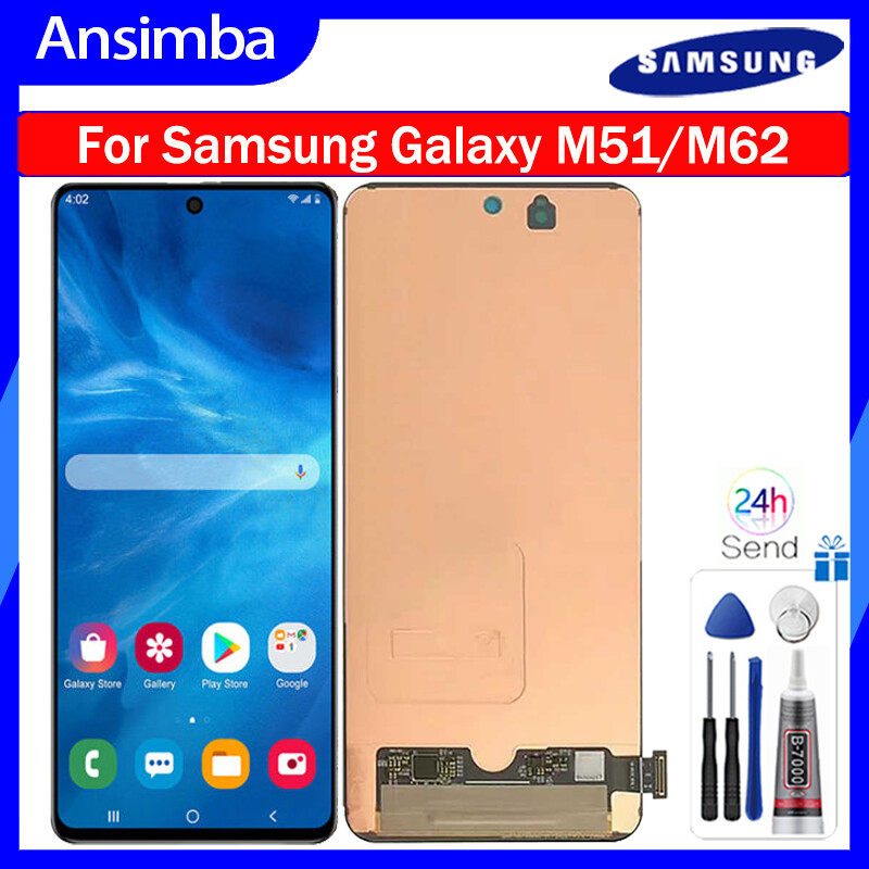 Ansimba OLED cho Samsung Galaxy M51/M62 màn hình LCD cảm biến màn hình cảm ứng Digitizer assesmbly Bộ phận thay thế cho SM-M515F/SM-M625F với dấu vân tay