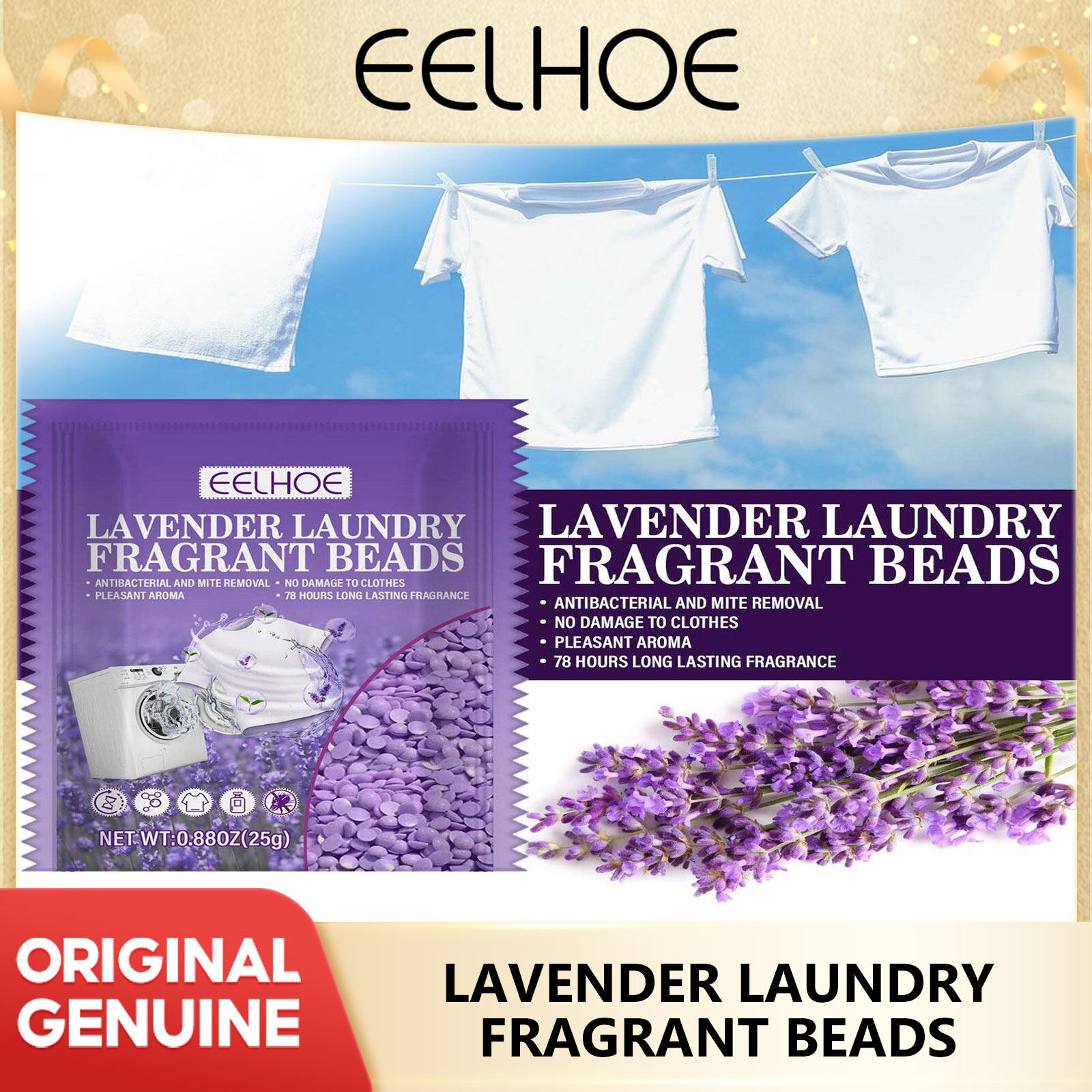 Eelhoe น้ำยาซักผ้าน้ำยาไล่ตัวเล็นกลิ่นลาเวนเดอร์,ลูกปัดเก็บความหอมระเหยป้องกันเสื้อผ้าดับกลิ่นและสารอ่อนตัวป้องกันไฟฟ้าสถิตย์และเก็บกลิ่นหอมได้อย่างยั่งยืนอุปกรณ์ซักผ้าเครื่องซักผ้าผงซักฟอกสะอาด ราคา 121 บาท*ส่งฟรี