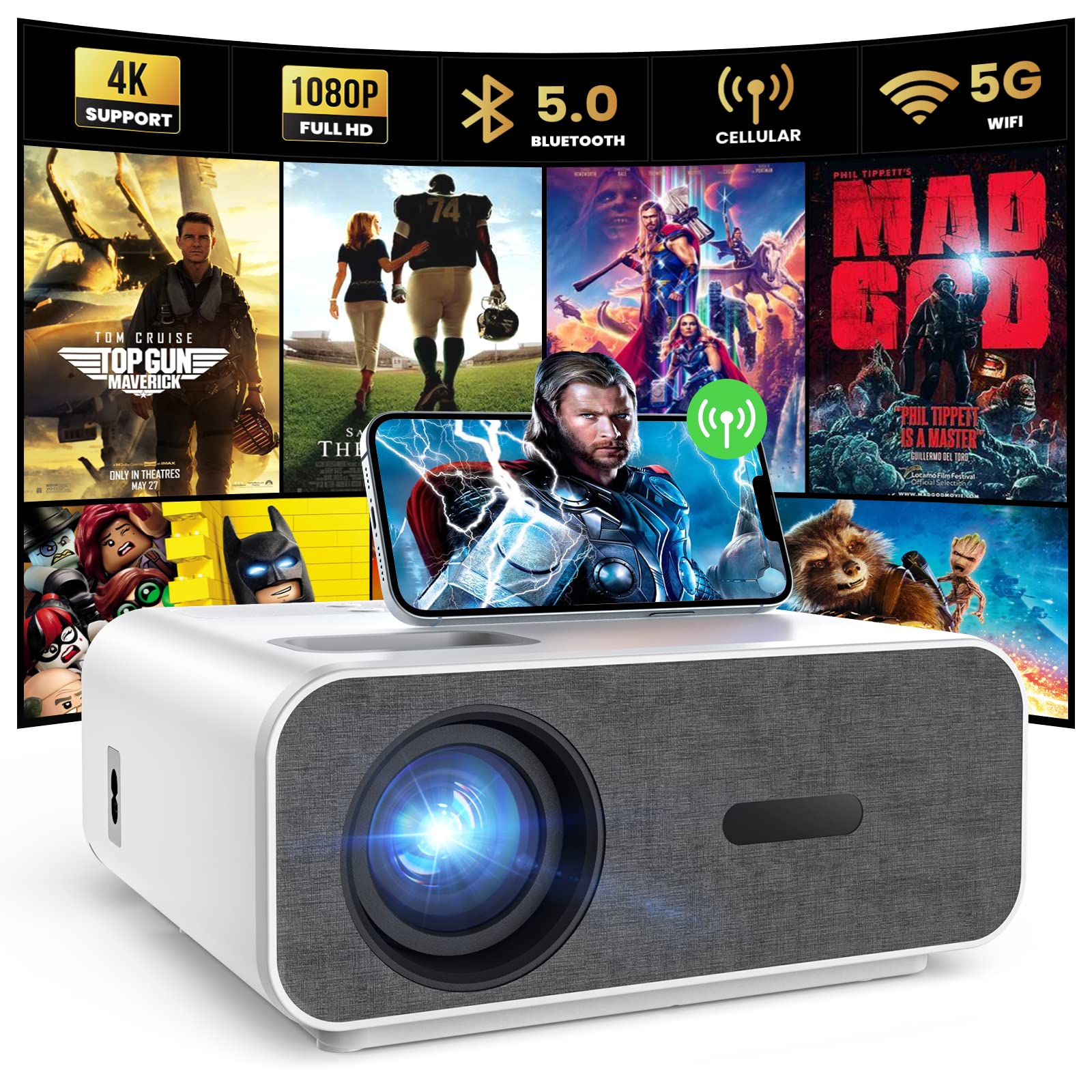 4K Support Projector with Wifi and Bluetooth, HOMPOW Mini Portable Projectors for Outdoor Home Movie, Compatible with Laptop, Smartphone, TV Stick, Xbox, PS5 ราคา 8,407 บาท*ส่งฟรี