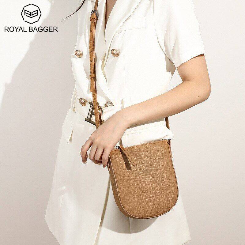 Royal Bagger Litchi Pattern Shoulder Crossbody Bag for Women Genuine Cow Leather Phone Bag Fashion Trend Small Square Bag 9602