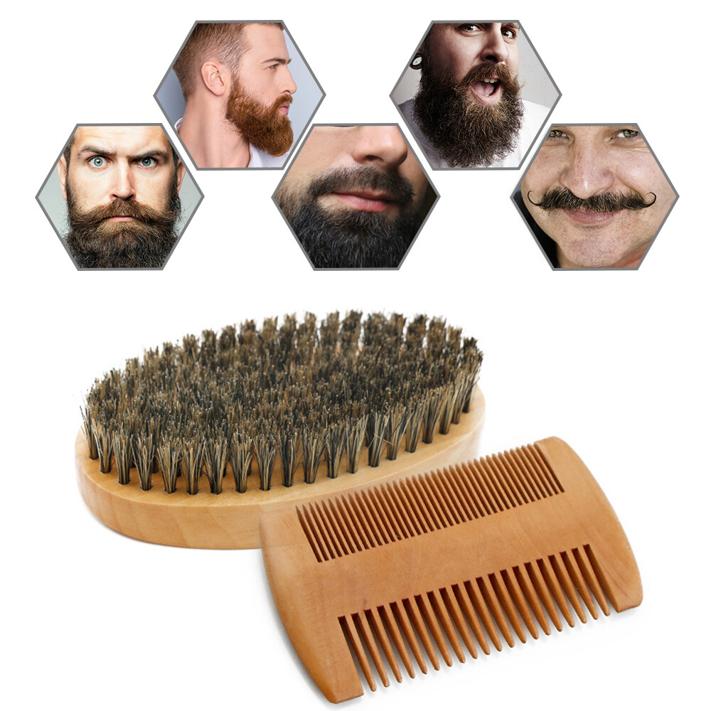 Bàn Chải Râu Gỗ Lông Heo Rừng Mềm Tự Nhiên Bộ Lược Chải Râu, Dụng Cụ Cạo Râu Thợ Làm Tóc Cho Nam, Bộ Lược Chải Ria Mép Có Túi