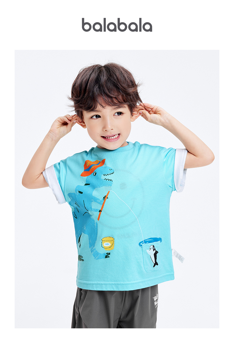 balabala Children Short Sleeve T-Shirt Boy Top Cartoon Dinosaur Print Summer Wear Little Children Trendy · v2