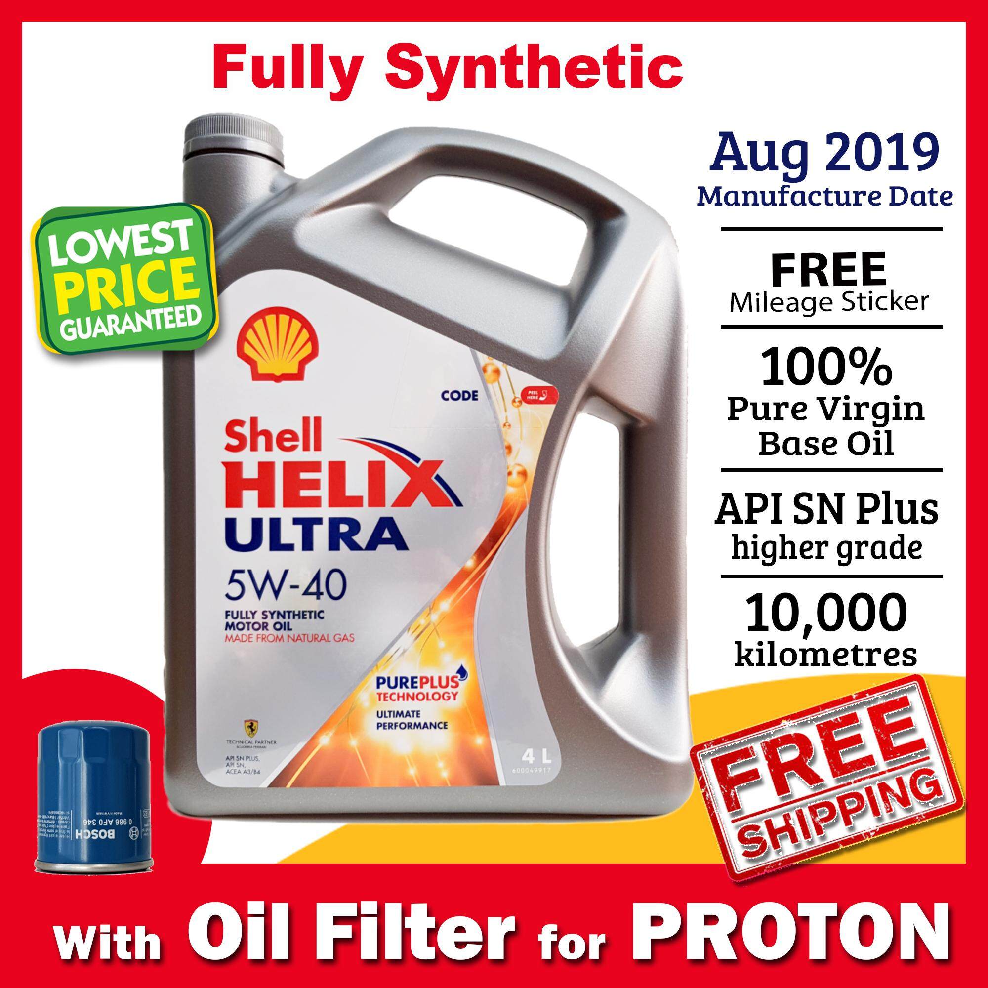 Shell Helix Ultra 5W-40 4L Fully Synthetic Engine Oil 5W40 with Oil Filter for Proton