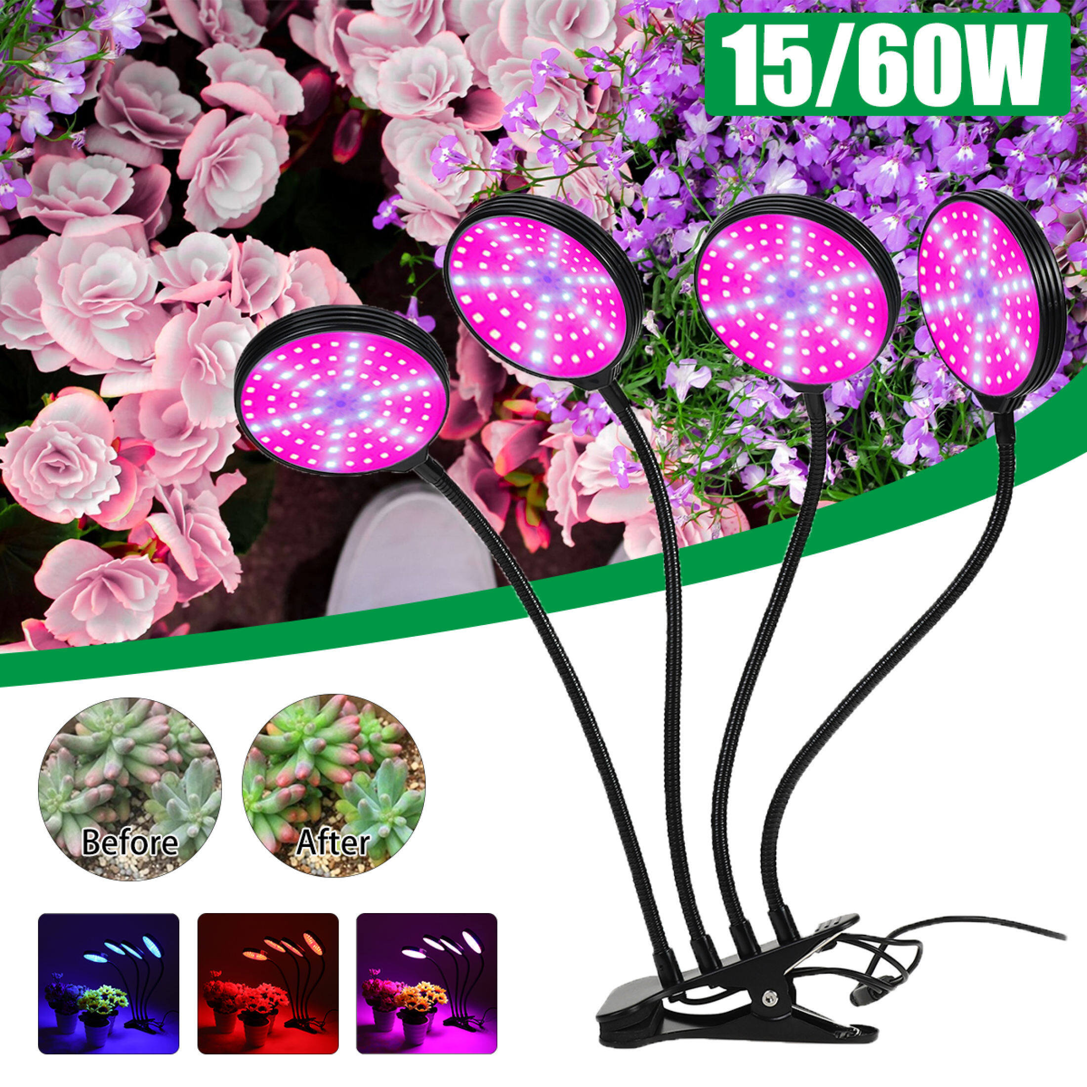 360º Φωτιστικό 60W LED Ανάπτυξης Φυτών Full Spectrum 4 x Λάμπα Θερμοκηπίου Εσωτερικού Χώρου - Plant Grow Panel Light