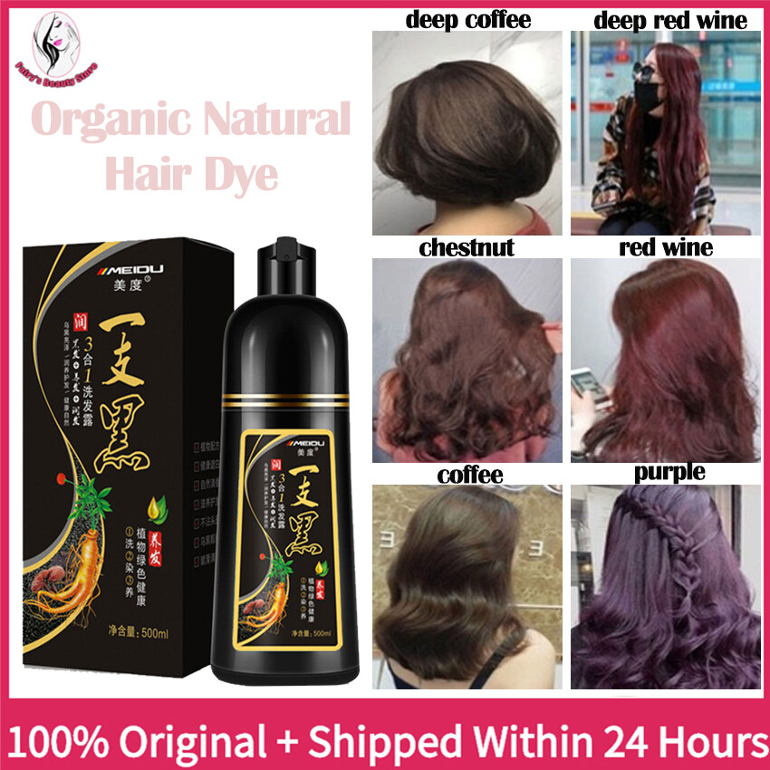 MEIDU Organic Natural Hair Dye Ginseng Extract Black Hair Color Dye Shampoo For Cover Gray White Hair 500ML
