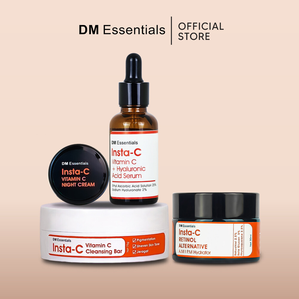Gambar DM Essentials InstaC 4 in 1 combo FULL SET + Retinol Alternative Hydrator | Bakuchiol | Vitamic C Skincare set | Pigmentation Jeragat Darkspots Serum   Moisturizer