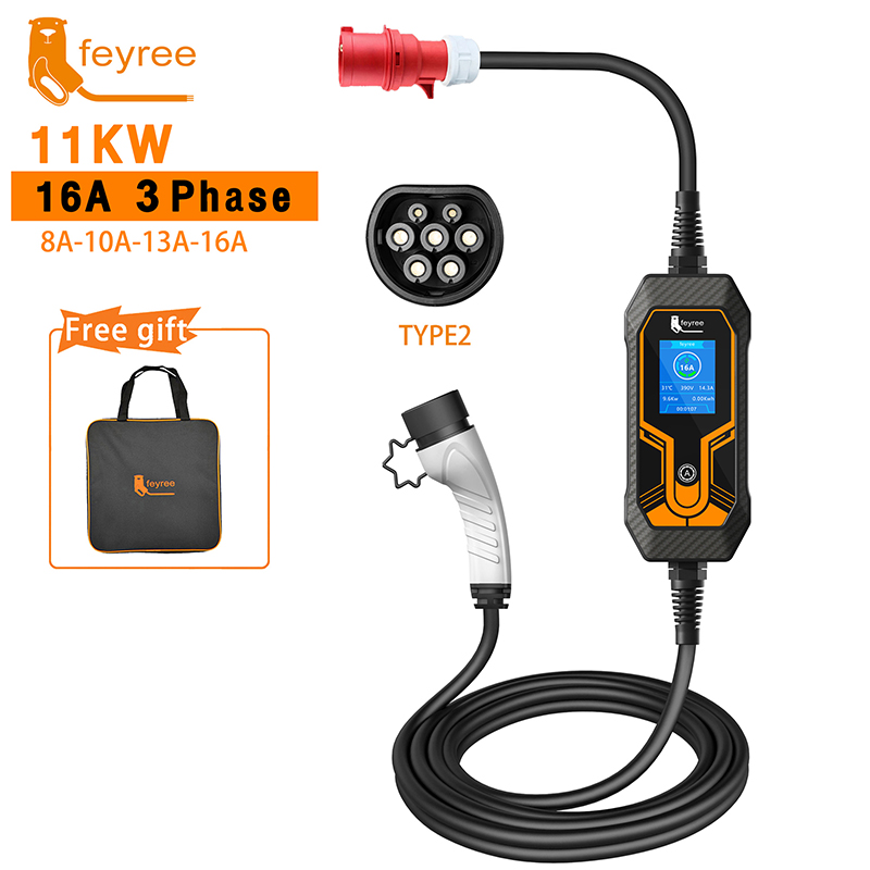 feyree Portable EV Charger Type2 Portable EVSE Charger 3.5KW 7KW 11KW 5m Cable Adjustable Current 16A 32A Portable Electric EV Car Charger IEC62196 Schuko Plug 5 meters Cable ราคา 4,698 บาท*ส่งฟรี
