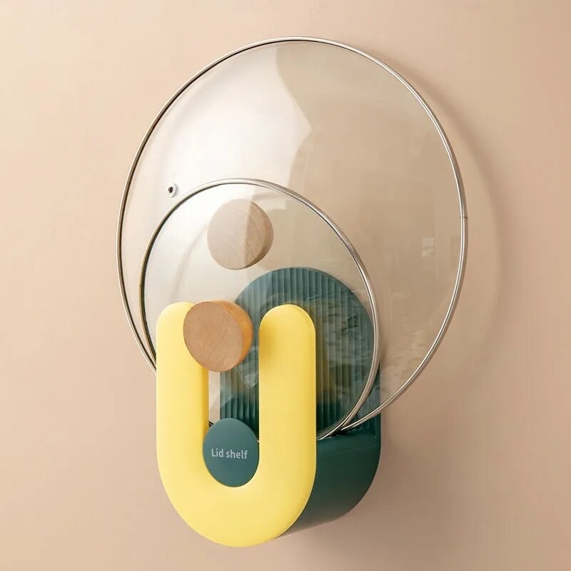 Gambar Multifunctional Pot Cover Frame Kitchen Wall Mounted Storage Rack Chopping Board Storage Rack Rack On Non Perforated Wall