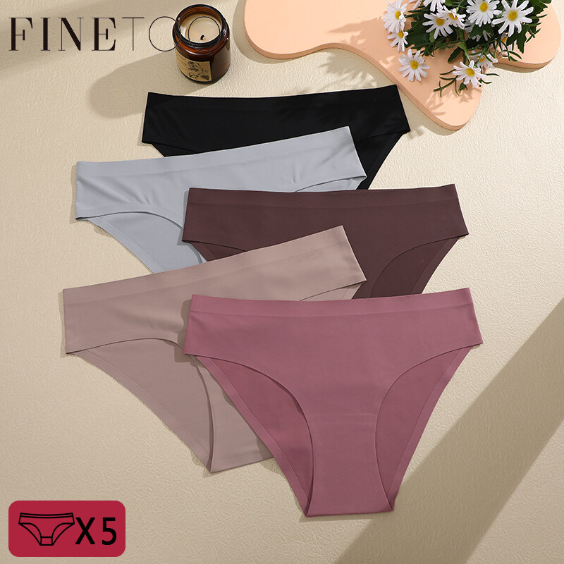 FINETOO 5 Pcs Seamless Ice Silk Mid Rise Panties