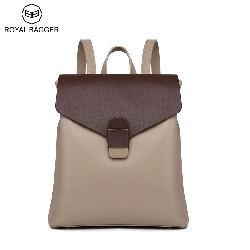 Royal Bagger Ba lô thời trang cho nữ sức chứa lớn Túi đeo vai da bò thật nữ ba lô đi học đơn giản 6836