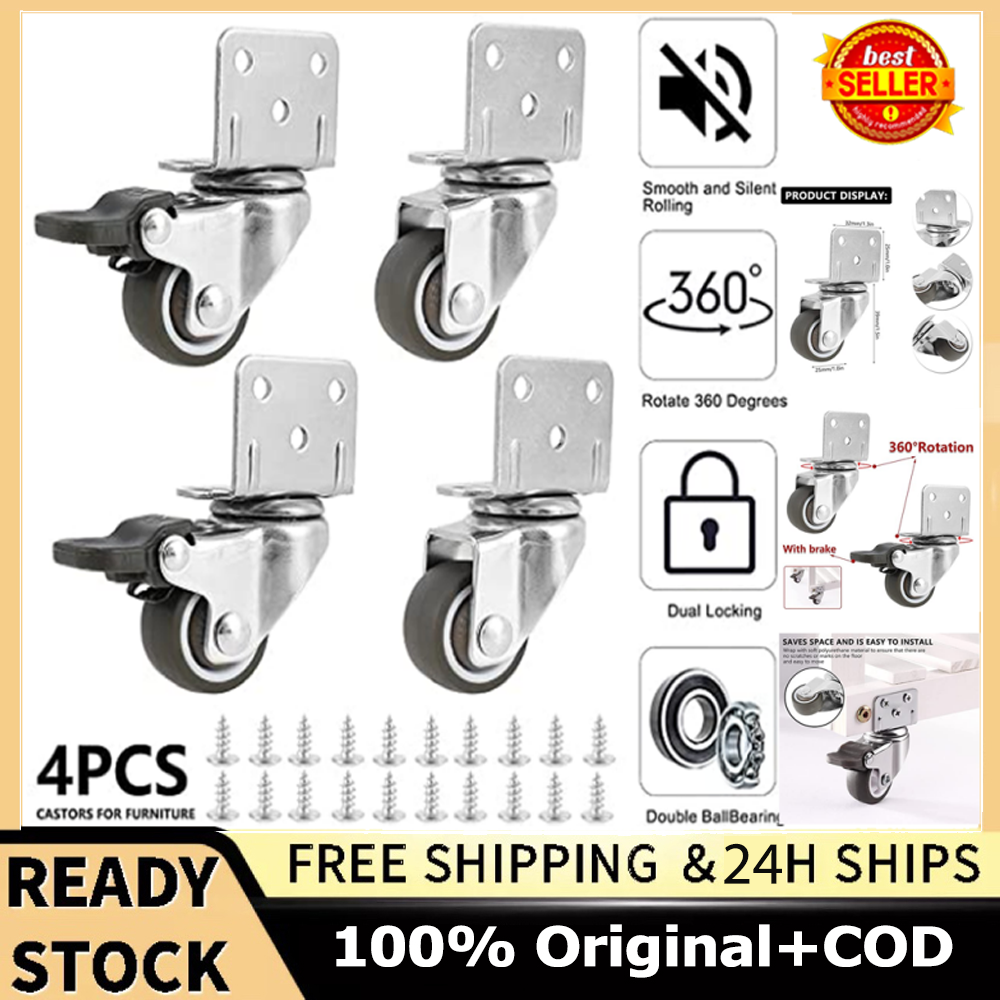 ⭐Người bán trung thực⭐Nhà tưởng tượng 4 Bánh đúc đồ nội thất nhỏ, 25 mm có phanh, bánh đúc đồ nội thất làm bằng chất đàn hồi nhiệt dẻo (TPE), Bánh xe vận chuyển có tấm gắn hình chữ L, 20 ốc vít, thích hợp cho giá đỡ hoa, cũi, ngựa gỗ ngoài trời