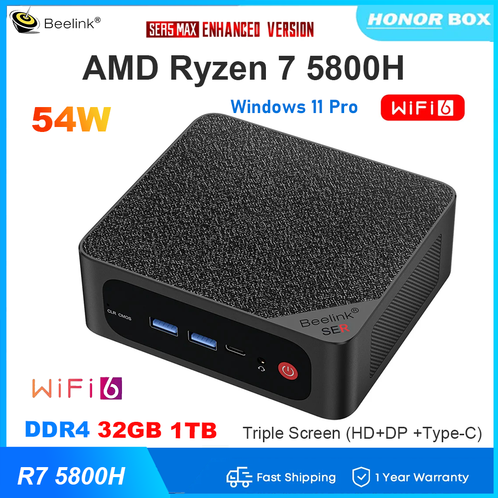 Ready stock ser5 Max Ryzen 7 5800H TDP 54W Mini PC win 11 pro AMD R7 DDR4 32GB RAM 500g M.2 SSD wifi6 bt5.2 triple 4K HD display desktop computer ราคา 5,387 บาท*ส่งฟรี