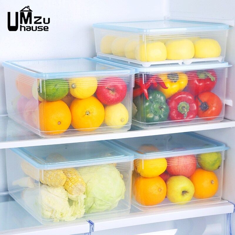 Gambar 5L 8L Fridge Box Clear Stackable Bins Eggs Fruit Vegetable Meat Fish Food Rice Grain Storage Big Case with Lid Kitchen Organizer