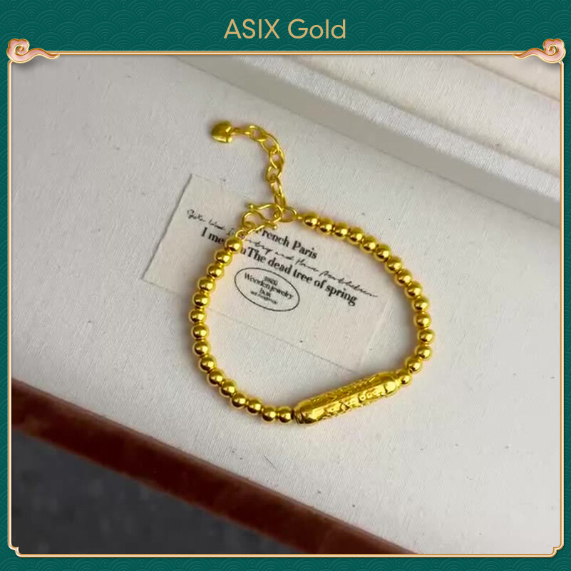 ASIX GOLD 916 18K 24K Gold Plated Vintage Bead Bracelet for Women Chinese Heritage Style Adjustable Lucky Charm Hypoallergenic No Fade No Tarnish Lightweight Gift ราคา 303 บาท*ส่งฟรี