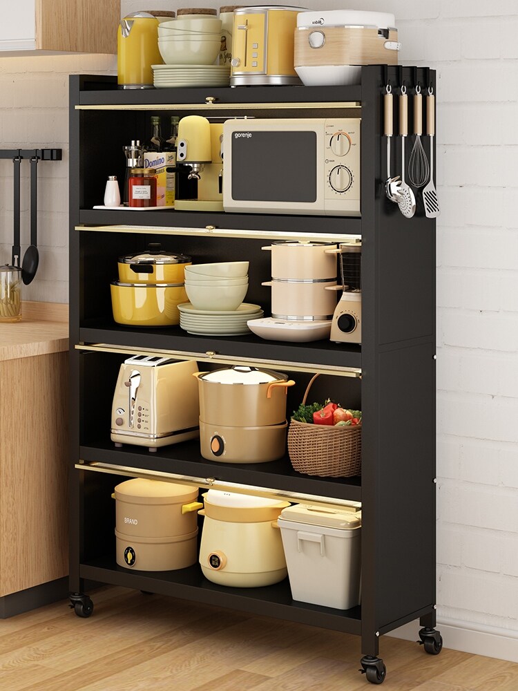 Gambar Kitchen shelf multilayer appliances microwave oven shelf with door dust pan dishes store content ark