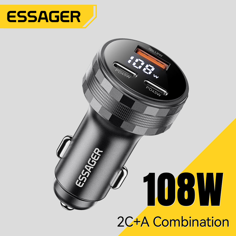 Essager 108W USB-A Type-C Digital Display 2C+A Car Charger Fast Charge PD45W Car Fast Dual Type C Charging PD/QC3.0 For iPhone16 15 14-5 Huawei Xiaomi Samsung Phone iPad Pickups Vans SUVs 2C+A 108W Digital Display USB A Car Chargers ราคา 338 บาท*ส่งฟรี