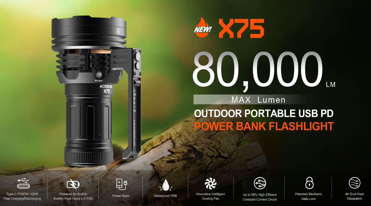Acebeam X75 Brightest Power Flashlight ราคา 13,999 บาท*ส่งฟรี