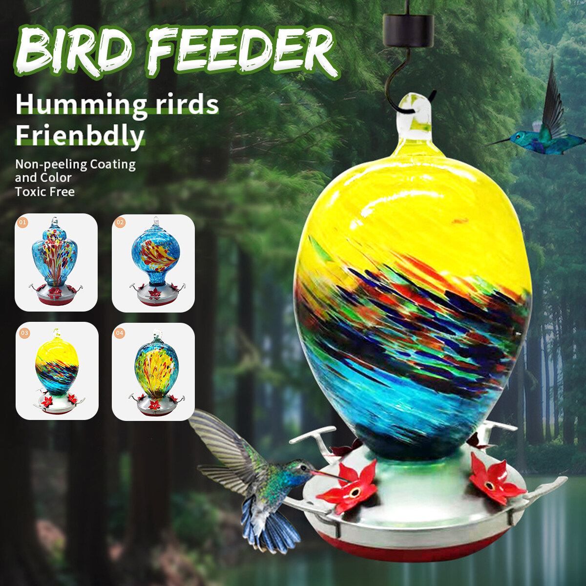 Outdoor Glass Bird Water Feeder Tree Hummingbird Hanging Wild Garden Yard Tool 