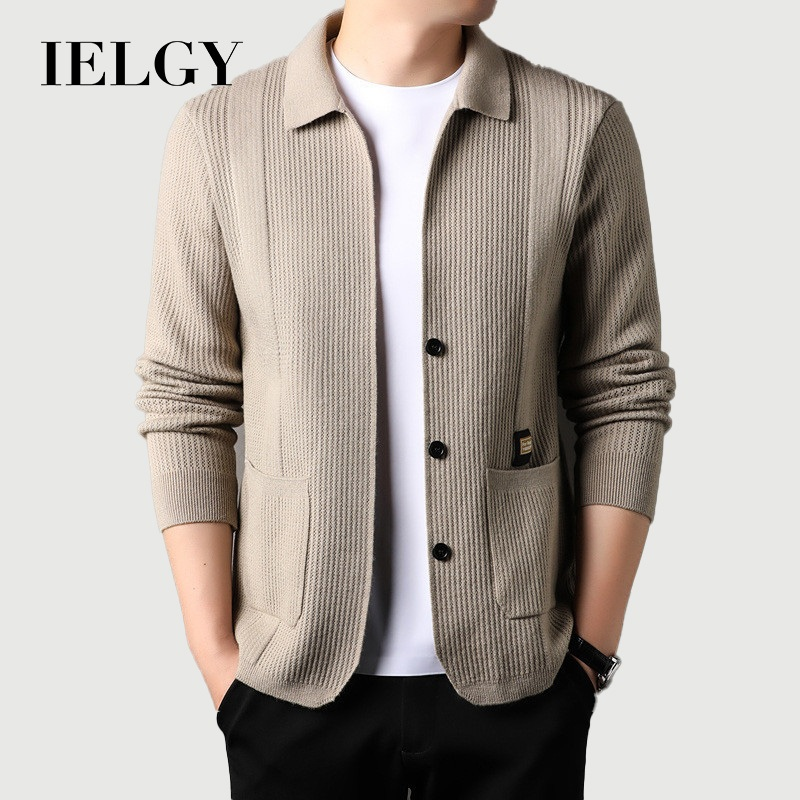  Ielgy dệt kim của nam giới cardigan Áo len thường ngày mùa xuân và mùa thu Top Áo khoác đơn màu 