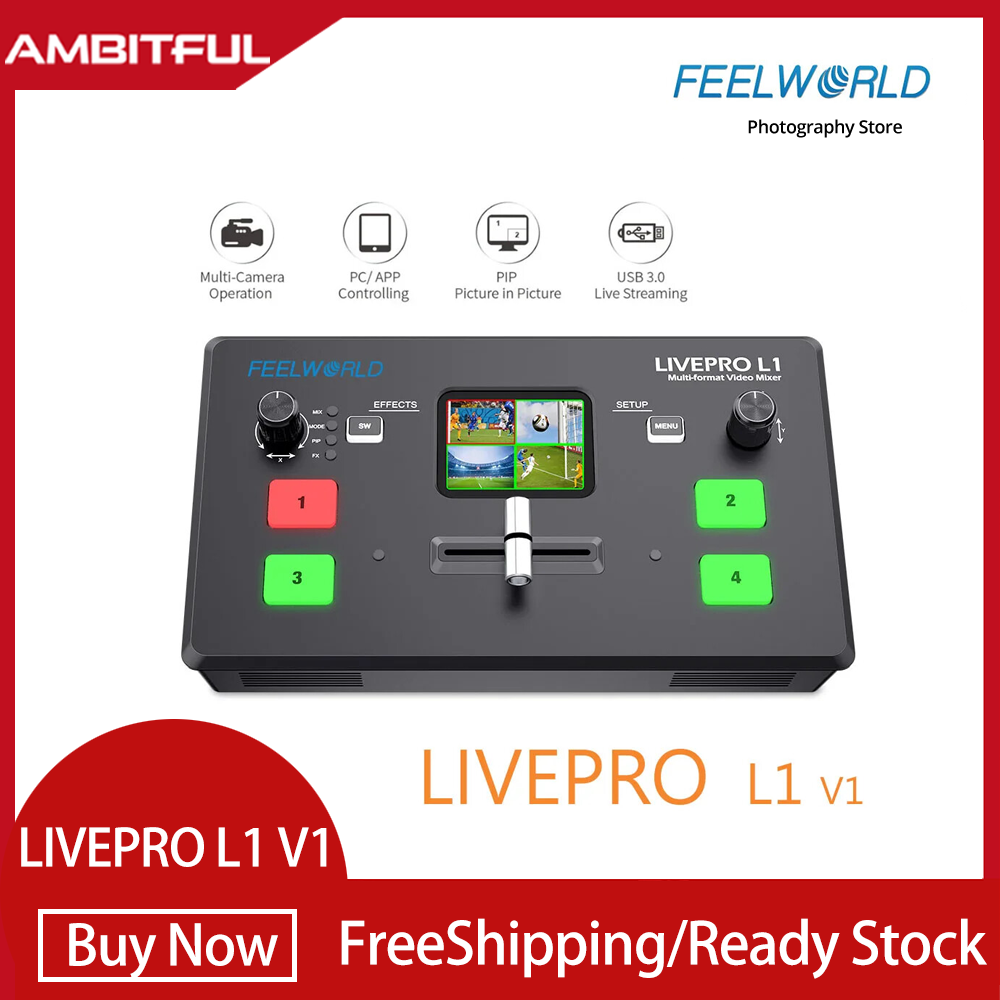 FEELWORLD LIVEPRO L1 V1 Multi Format Video Mixer Switcher 4xHDMI Inputs Camera Production USB3.0 Live Streaming Photography tools ราคา 10,995 บาท*ส่งฟรี