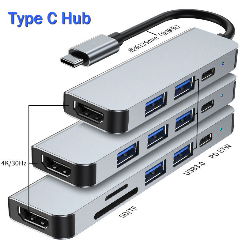 Bộ chia usb 6 trong 1 bộ chia c type-c cổng usb c sang usb 3.0 tương thích hdmi cho macbook pro cho nintendo switch usb-c bộ chia type c 3.0