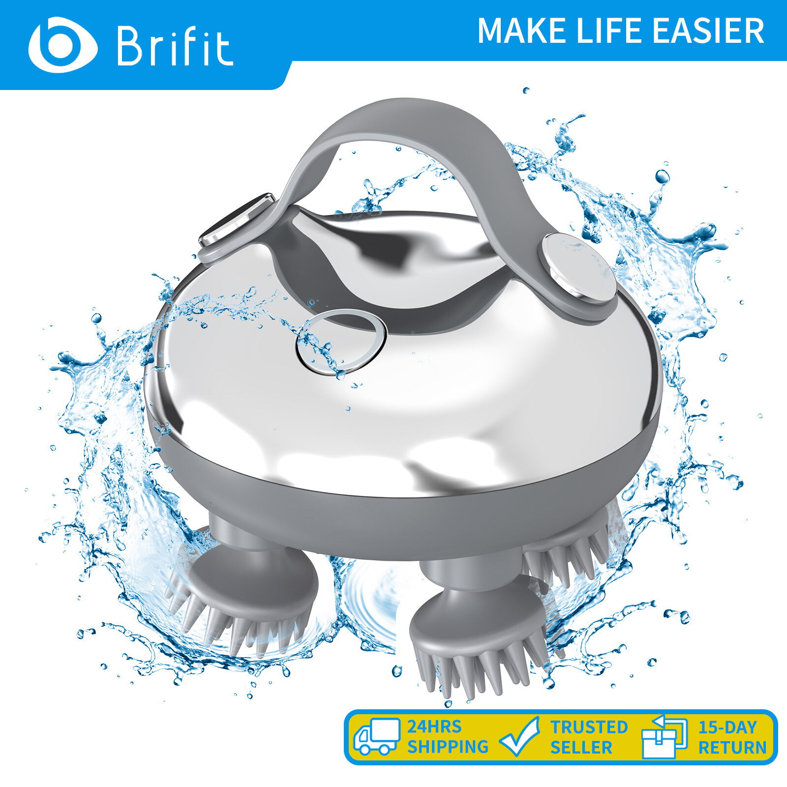 Brifit Portable Electric Scalp Massager, Dog Cat Massage instrument, IPX7 Waterproof- Heated Head Massager 100 Kneading Nodes, 3 Speed Modes & 2 Massage Styles for Body Massage & Face Cleansing ราคา 624 บาท*ส่งฟรี