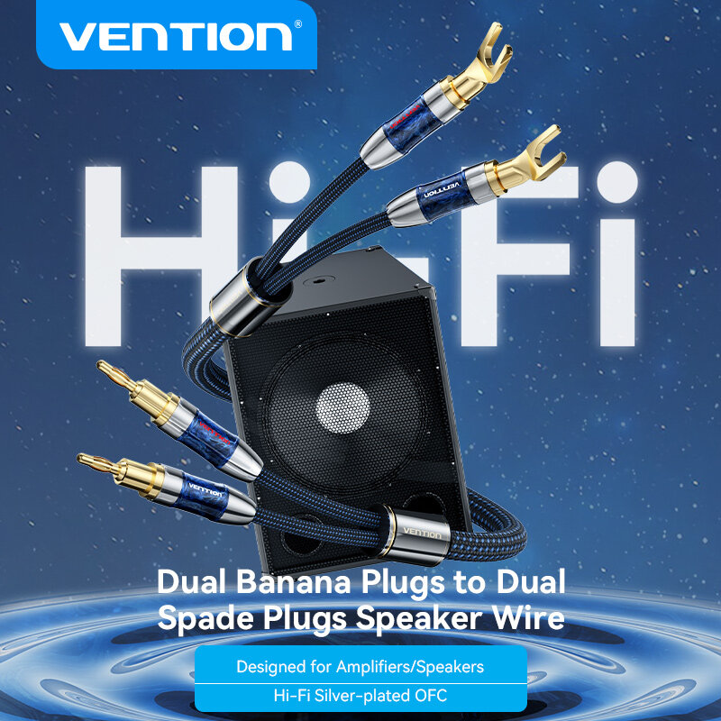 Vention Dây loa với giắc cắm bắp chuối kép và phích cắm thuổng kép hỗ trợ Hi-Fi cho Bộ khuếch đại Bộ