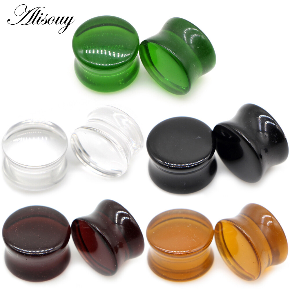 Alisouy 2 chiếc khuyên tai tròn bằng kính 6mm-25mm cho nam nữ khuyên nong tai khuyên nong tai khuyên tai trang sức cơ thể