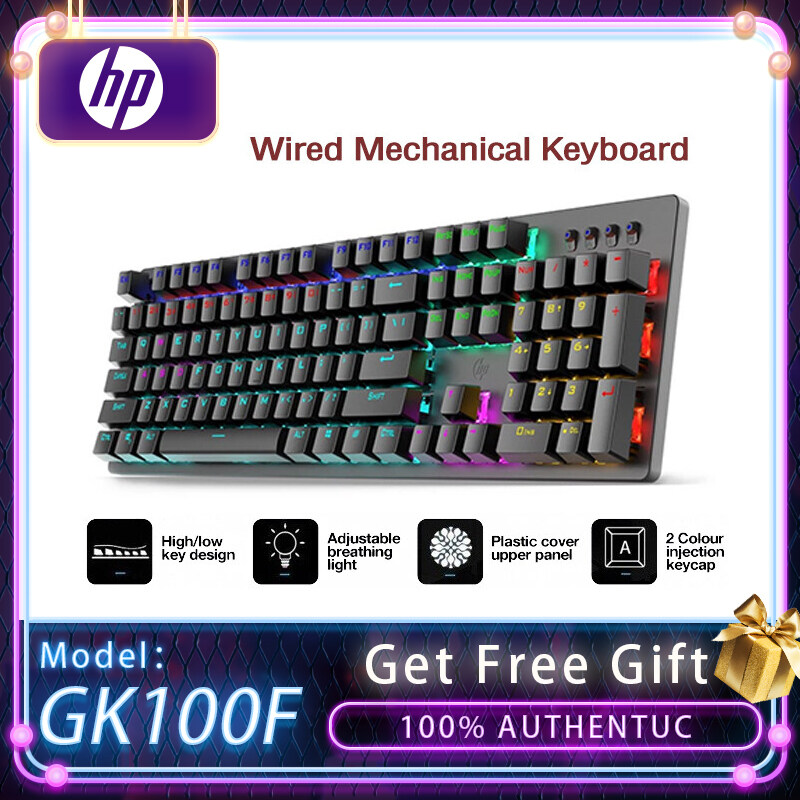 HP Gk100f Đúng Bàn Phím Cơ Có Dây 104 Phím Chống Va Chạm Có Thể Điều Chỉnh đèn nền RGB Màu Xanh Chuyển Đổi Cho PC Văn Phòng