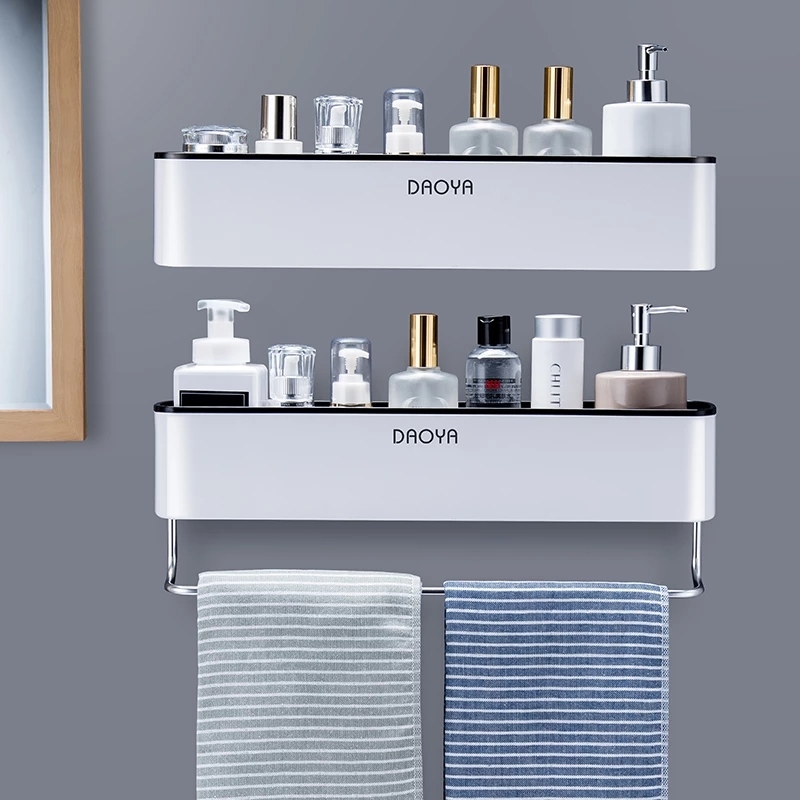Gambar UOSU LIFE Bathroom Shelf Shower Caddy Organizer Wall Mount Shampoo Rack With Towel Bar No Drilling Kitchen Storage Accessories