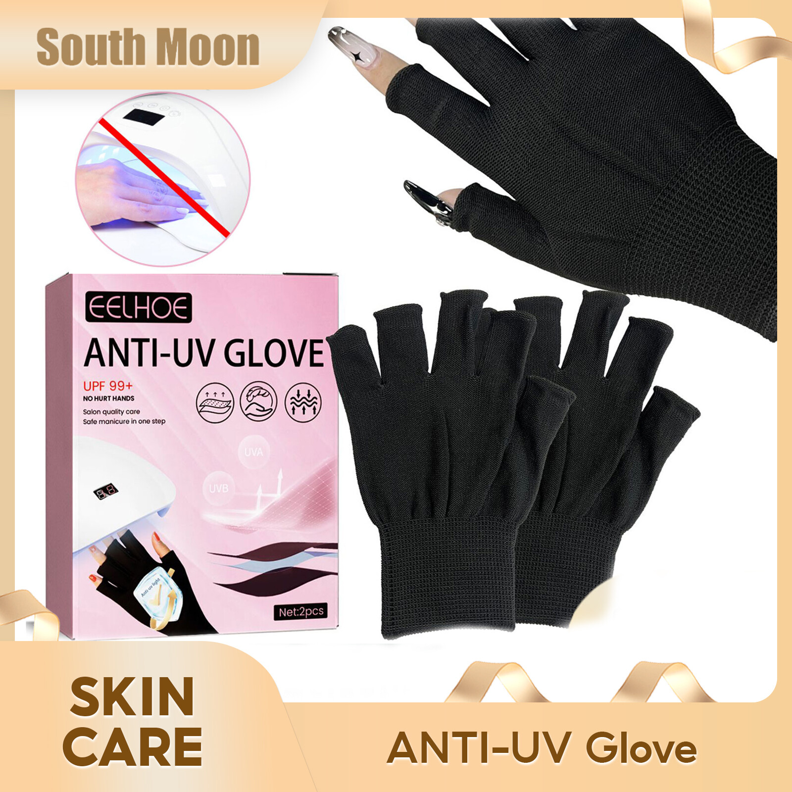 Eelhoe Anti-UV Glove UPF 99+ Nail Enhancement Exclusive Lighting UV Gloves Anti Sunburn Hand Baking Lamp Barrier Gloves(2pcs) Harga 14 Ringgit*Penghantaran Percuma