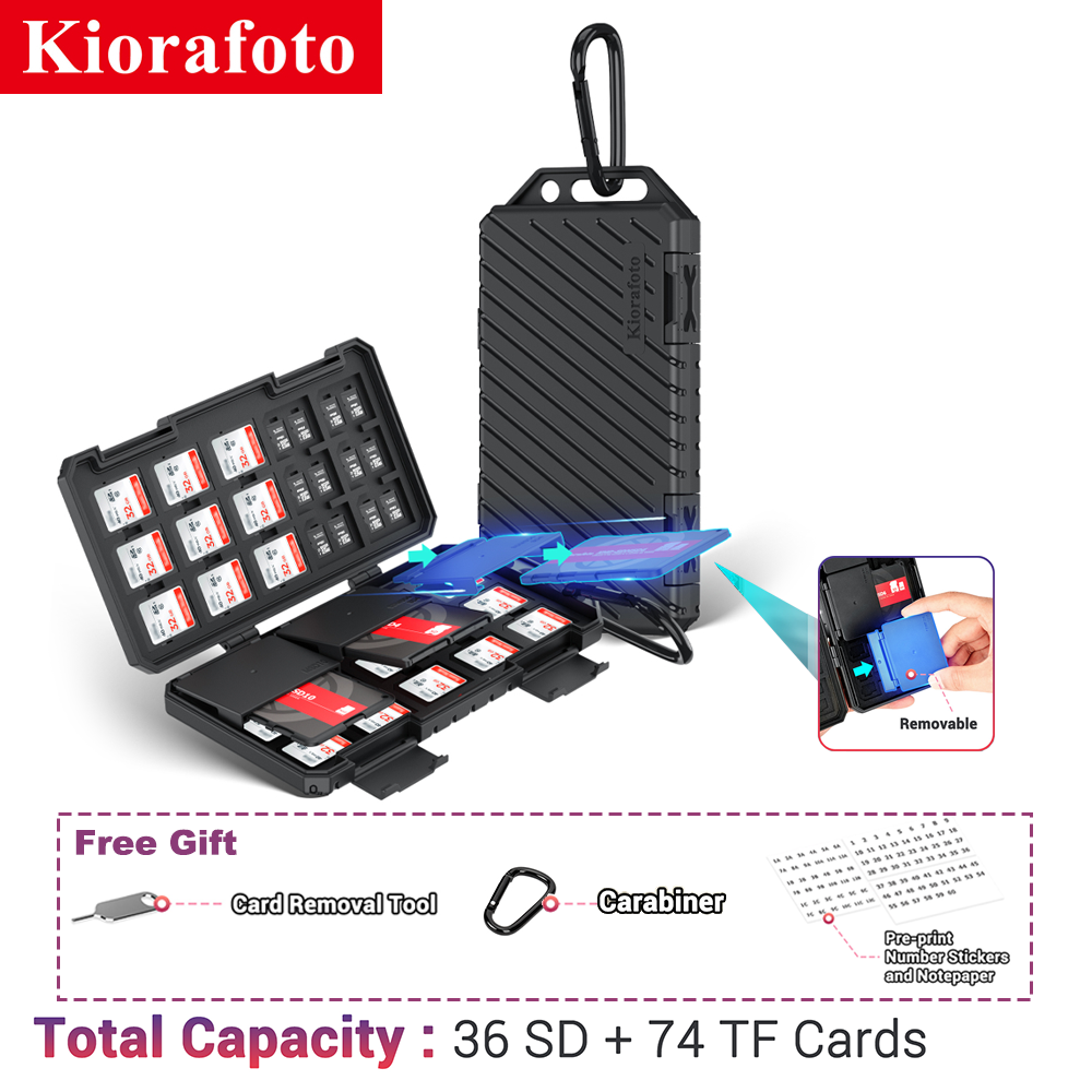 Kiorafoto Large Capacity Memory Card Case Holder For Storage 36 SD Cards and 74 Micro SD Cards Come with 3 Free Numbered Stickers and 1 Sticky Note,Climbing Buckle and Card Removal Tool ราคา 799 บาท*ส่งฟรี