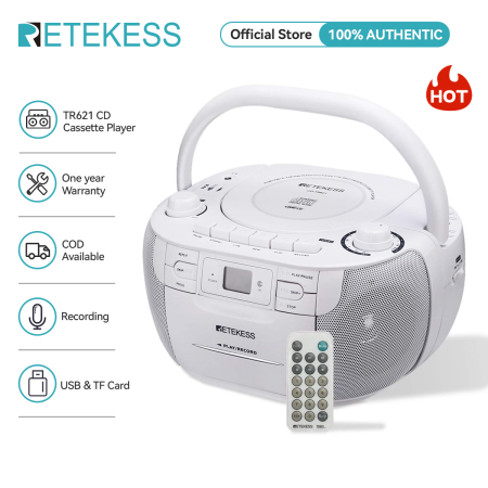 Retekess TR621 Portable CD Cassette Player with Remote Control