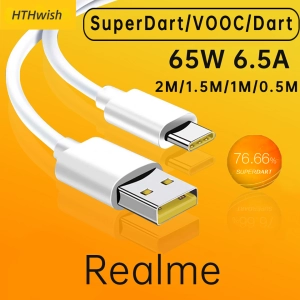 สินค้า Realme 65W Fast Charging Data Cable Type-C Original โทรศัพท์มือถือสายชาร์จ65W 6.5A Super Fast Charging สำหรับ H Xiaomi Redmi OPPO VIVO Super Dart Vooc Realme 7 Pro 8 8i 9 Pro 9i 6 X50 GT2 GT