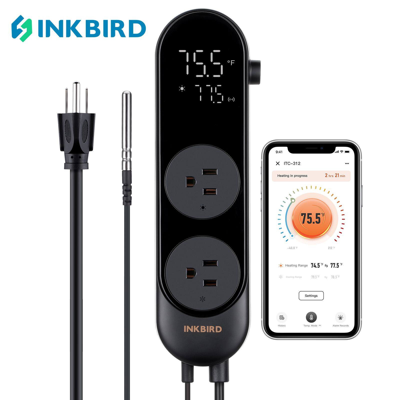INKBIRD ITC-312 Bluetooth Smart Temperature Controller Heating and Cooling Thermostat with High Low Temperature Alarms Day Night Mode and IP67 Waterproof Probe for Cultivation Brewing Grow Tent Home Living ราคา 1,447 บาท*ส่งฟรี