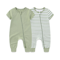 Kiddiezoom 0-24Months Baby Romper 100%Cotton Baby Frog Suit Two-Piece Set Solid Color+Striped Short Sleeved Baby Clothes