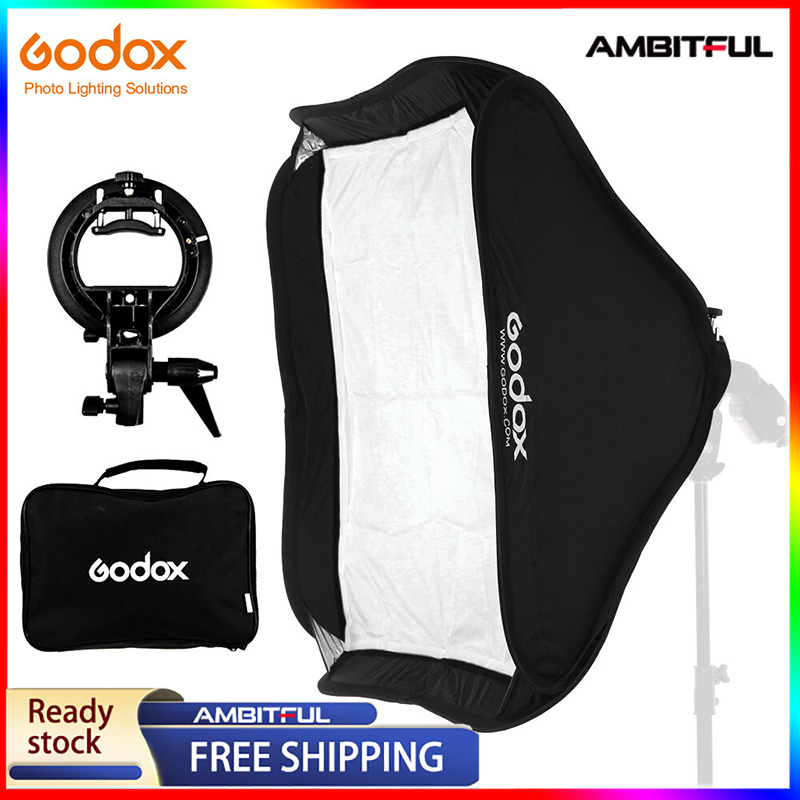Godox 60x60cm 24*24inch softbox + s loại bracket ổn định bowens núi flash bracket núi có thể gập lại softbox kit