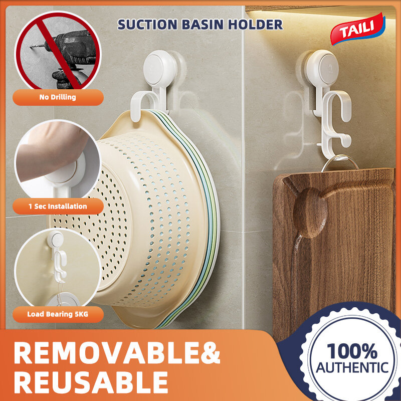 TAILI Bathroom Wall-mounted Storage Washbasin Hooks Kitchen suction cup Hanging Washbasin Suction Cup Holder Racks Double Layer Hooks ราคา 92 บาท*ส่งฟรี
