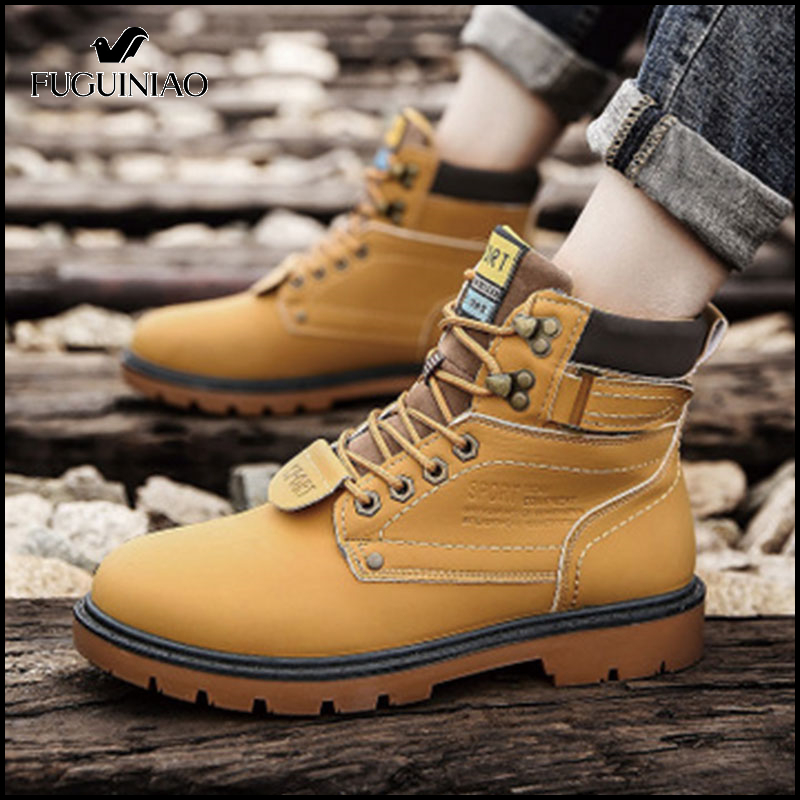 Fuguiniao New Hiking Shoes Work boots Velvet boots Men Outdoor hiking shoes Martin boots Men's non-slip shoes Wear resistant sports shoes sneakers Free Shipping ราคา 449 บาท*ส่งฟรี