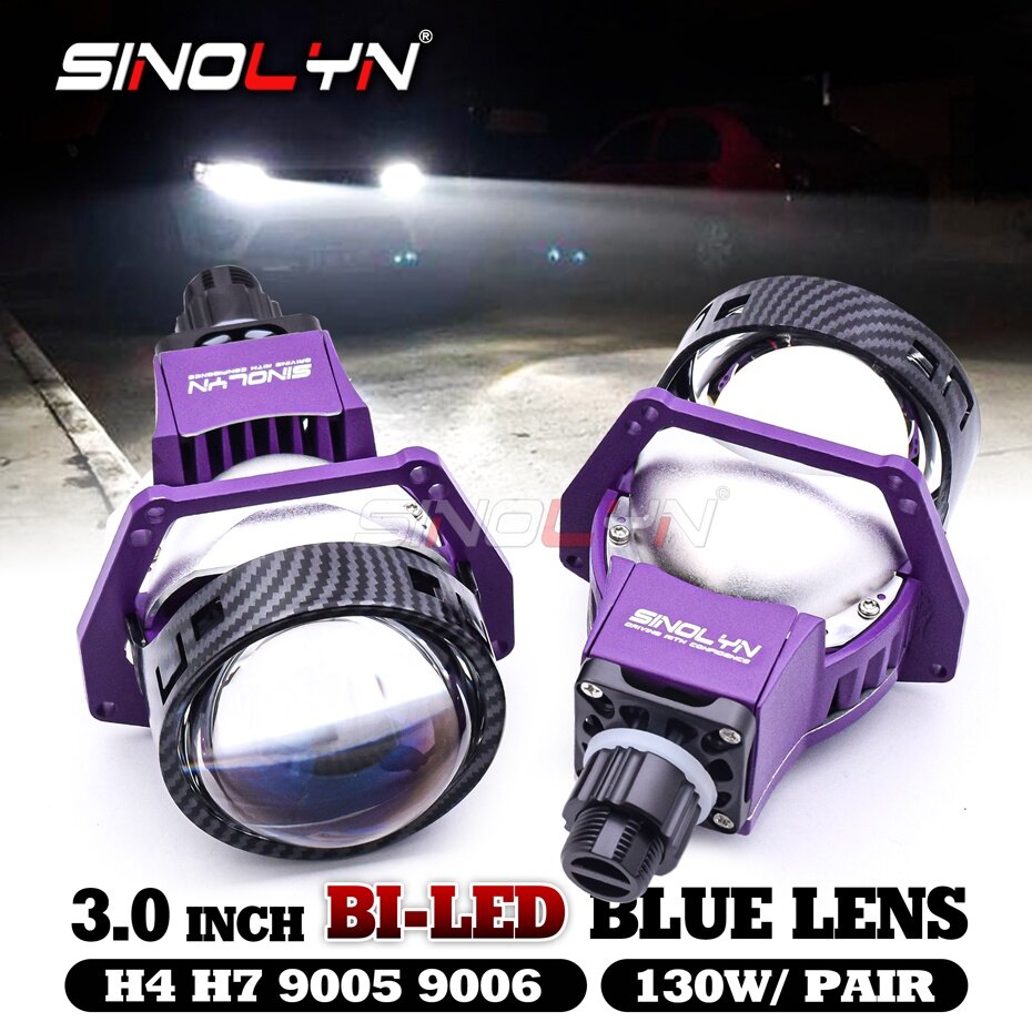Sinolyn 2 PCS 3" 130W Blue Bi LED Projector Headlamp Lens H4 H7 H1 9005 9006 Hella 3R G5 Carbon Fiber High Low Beam 19000LUX For Car Motorcycle Headlight Accessories Retrofit ราคา 3,545 บาท*ส่งฟรี