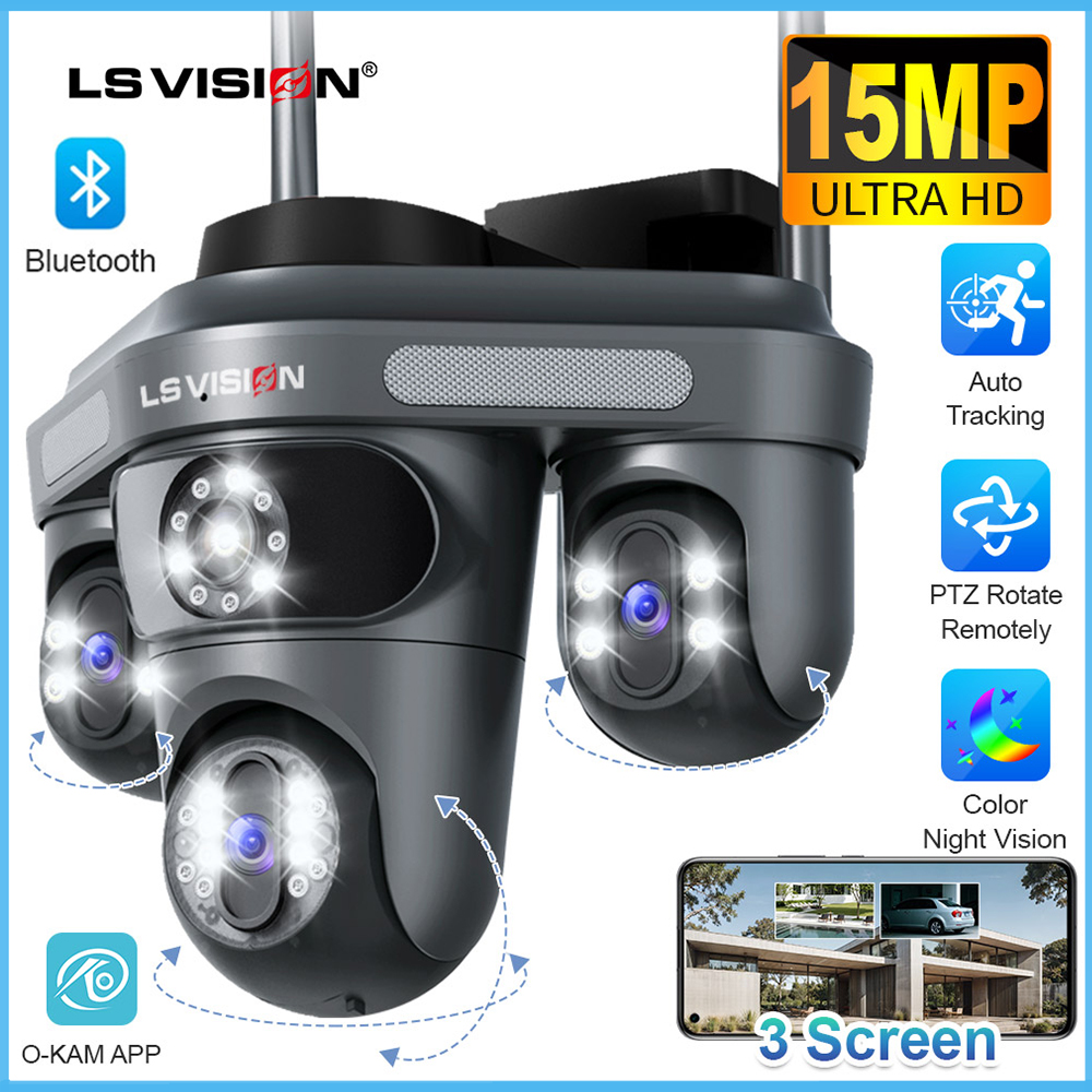 LS VISION 7K 15MP 3 PTZ Lens WIFI CCTV Camera Humanoid Detection Automatic Tracking Bluetooth Security Camera IP66 Waterproof Outdoor Full Color Night Vision Two-Way Audio IP Cameras ราคา 2,464 บาท*ส่งฟรี